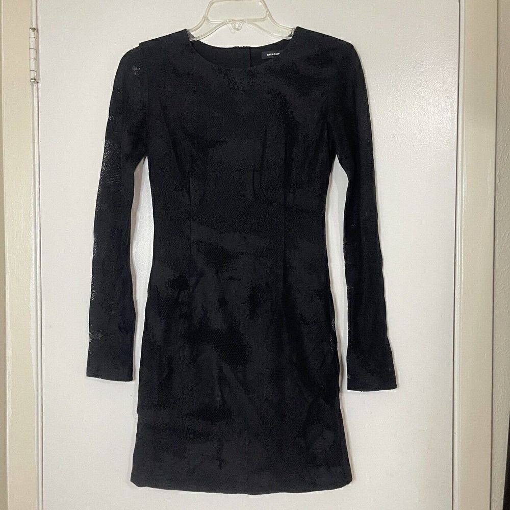 NWOT ALEXANDER WANG black lace Bodycon long sleeve zipper back dress US 2